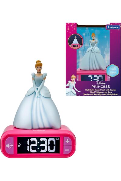 LEXIBOOK , Disney Princess, Cinderella Nightlight alarm clock, Sounds and Mel...