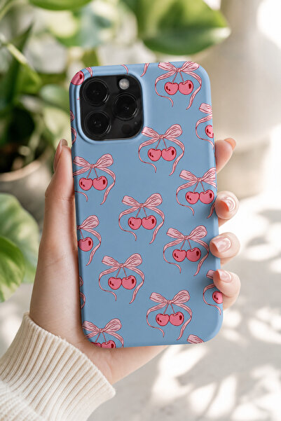 KILIFOLOG iPhone 11 Pro Max Uyumlu Lansman Silikon Kiraz ve Kurdele Desenli D...