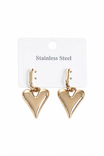 serelya 316L Steel Gold Color Heart Model Women's Earrings