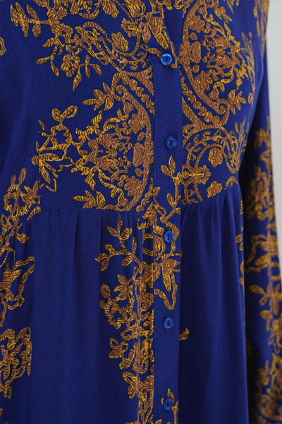 buğrahayalin Women's Shirt Collar, Gathered Waist, Long Sleeve, Authentic Pat...