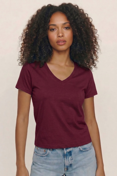 FHELIA Γυναικείο T-shirt με λαιμόκοψη V, βαμβακερό, στενή εφαρμογή
