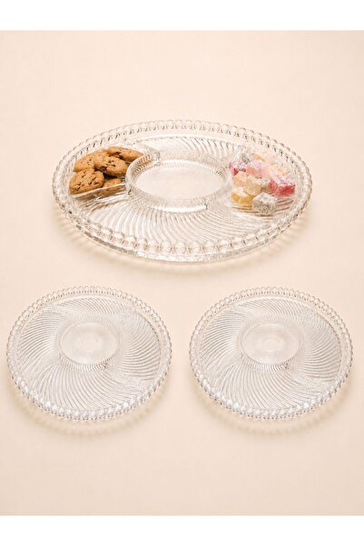 Ornamenti Cam Dekorlu 26 cm, Dört Bölmeli Çerezlik, Sunumluk 9009-4