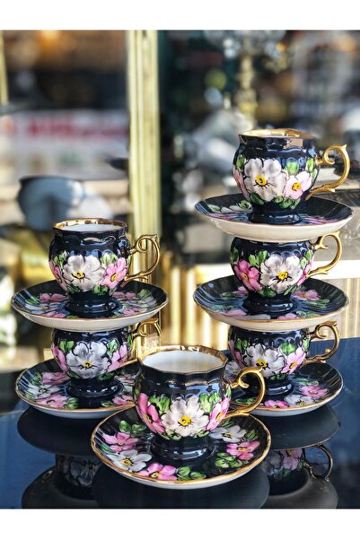 BY.RAYKA PORSELEN El Dekor Porcelain Hand-Painted Patri 6-Piece Cup Set