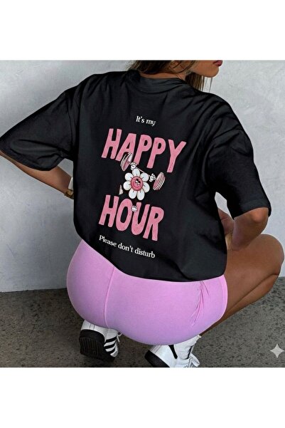 LELVANİ TRICOU DE DAMĂ CU GULER ROTUND, CU IMPRIMEU FLORAL, „IT'S MY HAPPY HOUR”