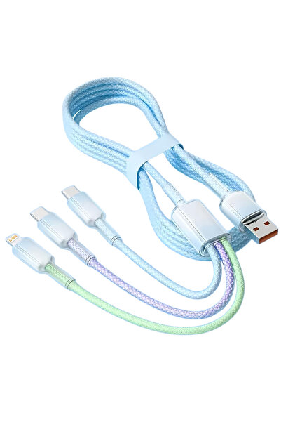Choice كابل شحن سريع 3 في 1 بقوة 240 واط باللون الأزرق، كابل بيانات USB Type-...