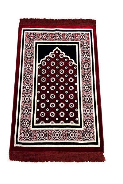 Keremzade Zarif Renk Serisi - Kırmızı & Siyah Makine Dokuma Kadife 70x110 cm