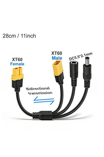 Choice كابل تحويل 3 في 1 من XT60 إلى موصلين DC5521، سلك تمديد XT60 أنثى وذكر