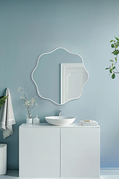 Fawdecor Ahşap Çerçeveli Dalgalı Tasarım Salon Ve Antre Aynası - Modern Asime...