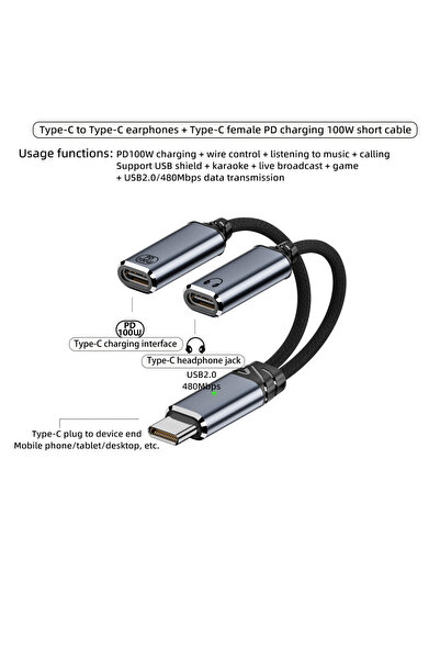 Choice1 كابل OTG من النوع C إلى 2xC-HS USB C، محول هاتف 2 في 1 من النوع C إلى...