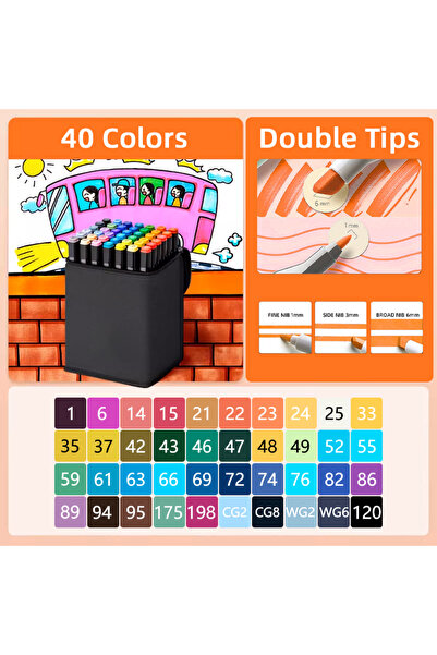 Choice5 40PCS Dual Tip Alcohol Markers Set 24-168 Colors Permanent Oily Marke...