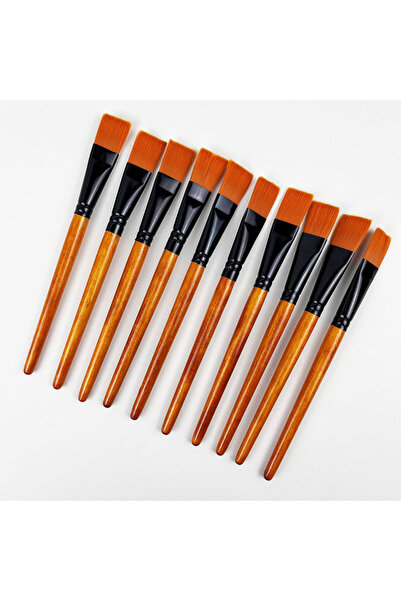 Choice 10brown 10pcs Flat Paint Brushes Synthetic Nylon Craft Artist Brushes ...