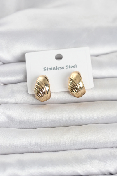 Clariss 316L Steel Gold Color Patterned Half Hoop Model Women's Earrings