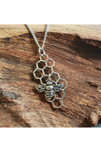 OEM Bumble Bee & Honeycomb Necklace | Silver Boho Nature Inspired Jewelry