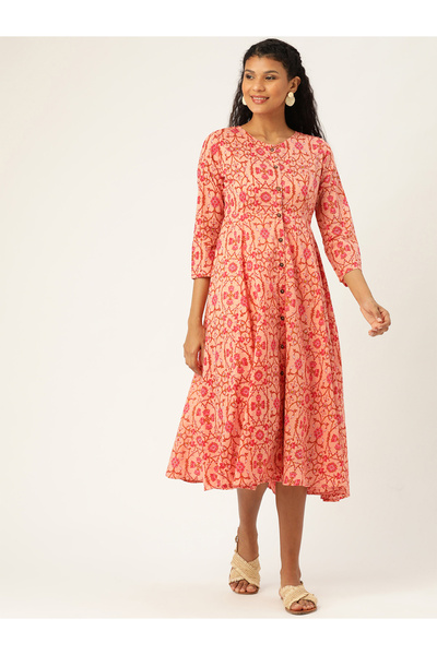 Sassafras By Styli Floral Print A-Line Shirt Midi Dress