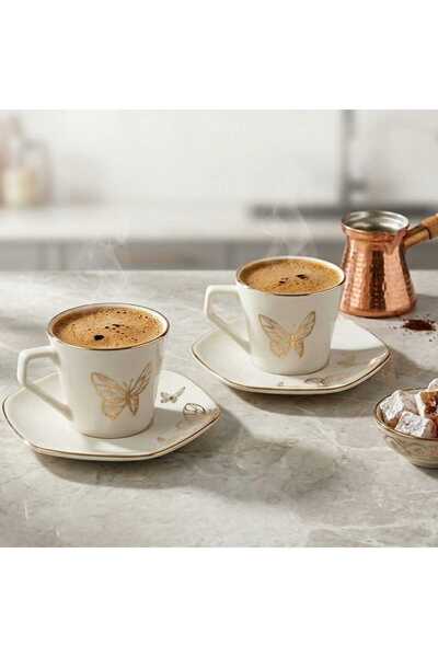 tulûporselen KÜTAHYA Porcelain Set of 2 Porcelain Turkish Coffee Cups with Go...