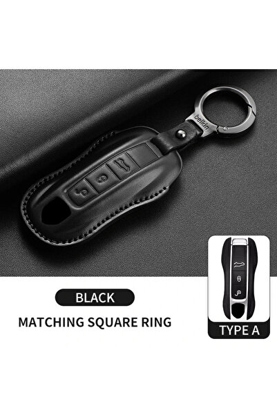 Choice4 Black B1 Top Layer Leather Car Key Case Cover Shell for Porsche 718 C...