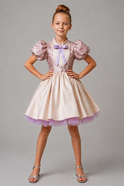 Riccotarz Girl's Lilac Evening Dress with Jacquard Detail on the Top, Tulle L...