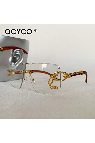Choice Clear Trend Golden Lion Decoration Rimless Sunglass for Men Luxury Bra...