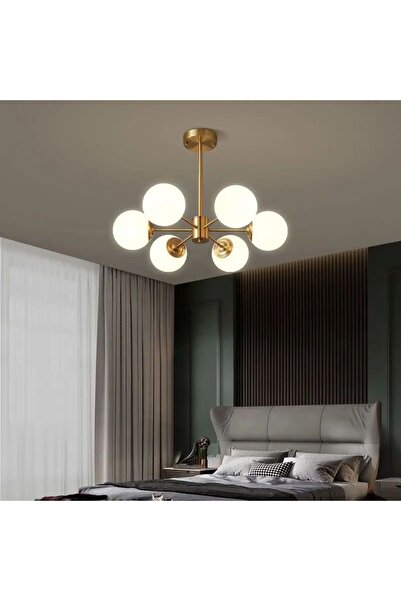 luminastar Vintage Πολυέλαιος, 6 βραχίονες, 6 λευκές σφαίρες, ντουί E27, χρυσ...