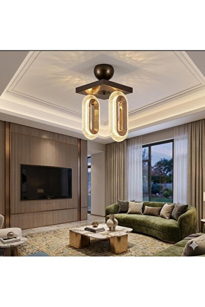 BİAVİZE GOLD KASA OVAL KRİSTAL LEDLİ 2Lİ MODERN AVİZE(3RENK)