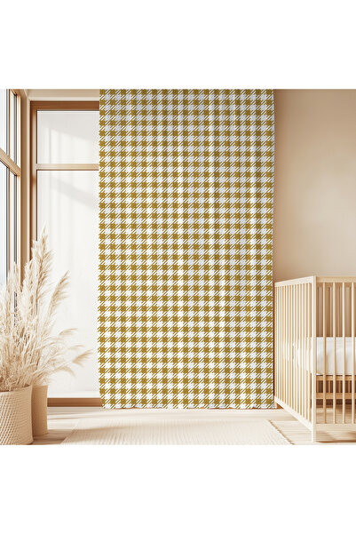 Hanna Home Sarı Geometrik Desenli Kadife Görünümlü Salon fon perde