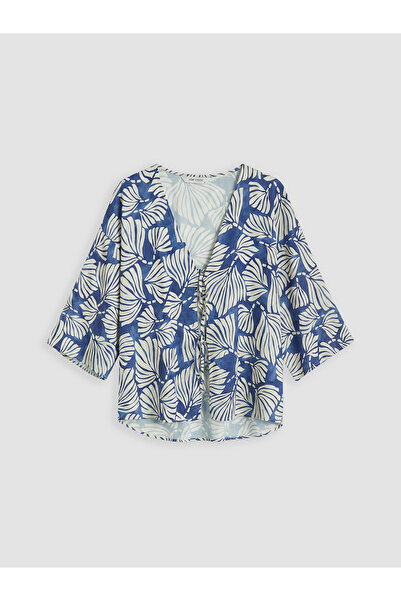 LC Waikiki Nevavm Women's Kimono with V-Neck Patterned Tie with a Difference
