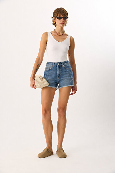 VENA Women's Elina Dark Blue Jean Shorts - Dark Blue