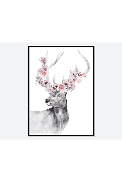 Boomah Accessories Deer with Flowers Safari Nursery Wall Art Poster with Fram...