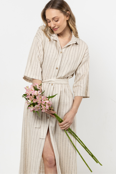 Awama Rochie tip camasa, Awama, in/viscoza, cu nasturi, crem, M INTL
