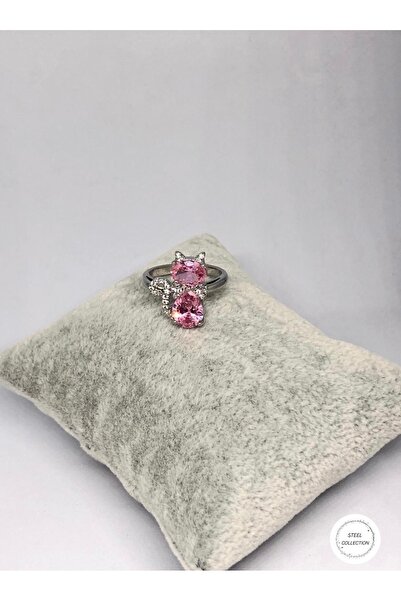 Carette De Terre Kedi figürlü pembe taşlı yüzük