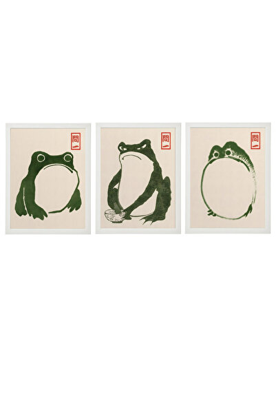Boomah Accessories Set of 3, Grumpy Frog, Vintage Japanese Art, Home Decore G...