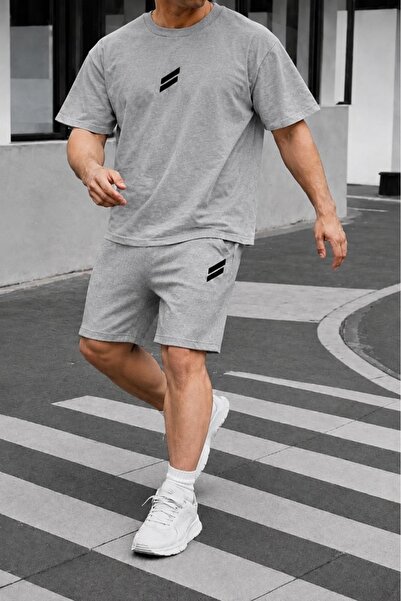 FAEL LİFE Unisex Wide-Let T-Shirt and Shorts Set with Double Line Print