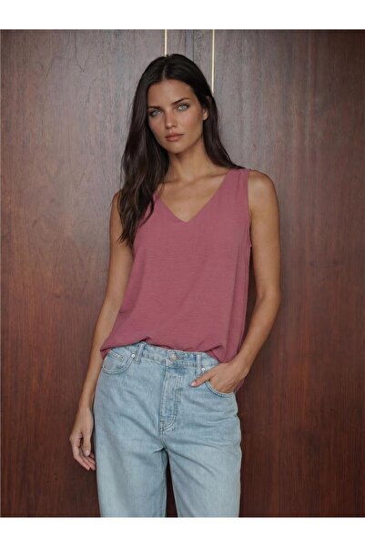 WeShaya D.Dry Rose Flexible Fabric V-Neck Zero Sleeve Straight Cut Polyester ...