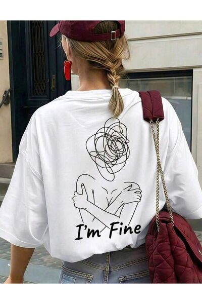 LELVANİ Im Fine Women's Visual Printed Crewneck T-Shirt