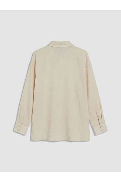 LC Waikiki Μπεζ Oversize Γυναικείο Πουκάμισο Μουσελίνας