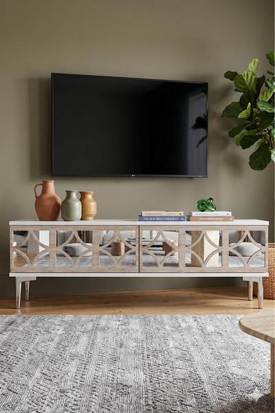 YUMEDİ DESİGN TSA1236BTS - FİLİBE TV STAND , TV SEHPASI 120CM BEYAZ-TRAVERTEN...
