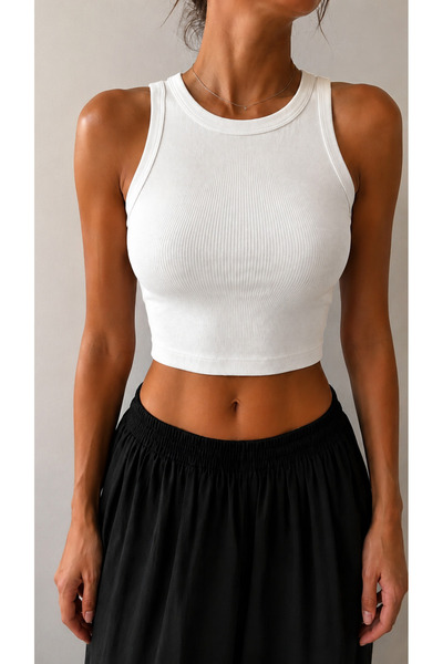 bysezerozer Halter Neck Taupe Thick Trim Body Bluz