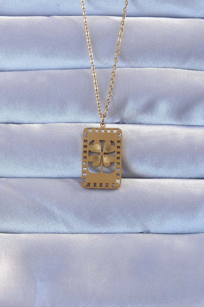 ETC 316L Gold Color Engraved Clover Model Vintage Necklace 5886 - Miyng8853-1661