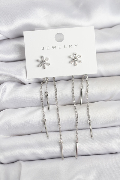 Generic Brand Flower Model Silver Brass Dangle Women's Earrings 5886