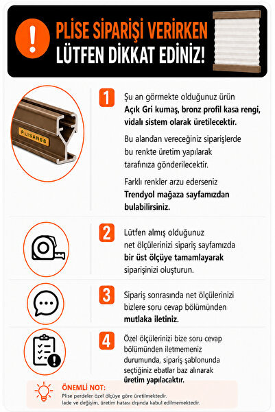 PLİSANSS TÜL SERİSİ Plise Perde (AÇIK GRİ KUMAŞ + BRONZ PROFİL KASA) Cam Balk...