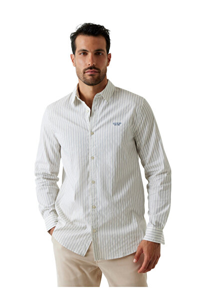 Guess Beyaz Erkek Regular Fit Çizgili Gömlek M6GH16W1711-SM1P Beyaz Gömlek