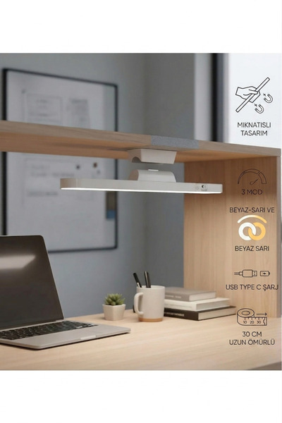ARVALE Mıknatıslı Kablosuz Mutfak Tezgah Altı ve Çalışma Masası Lambası - 3 Renk Ayarlı 30 cm Şarjlı LED Ba