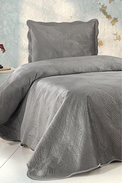 Çeyiz Diyarı Gona Luxury Velvet Single Bedspread Gray