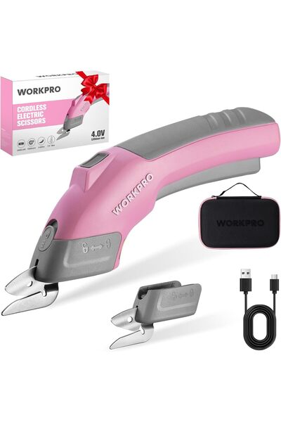 Workpro 4V Cordless Electric Scissors with 2 blades, Fabric, Leather, Carpet,...