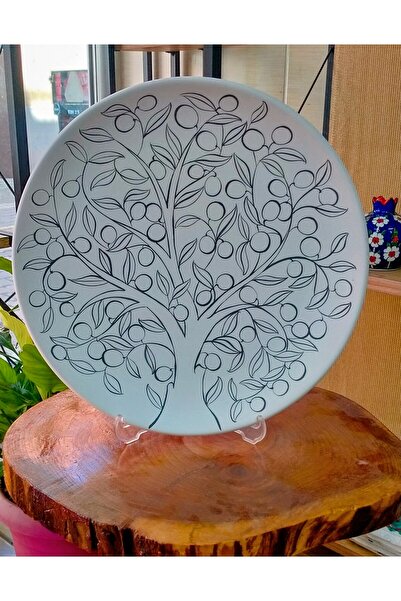 Çini İznik SiriuS 30 cm çapında tahrirli klasik zeytin ağacı tabak