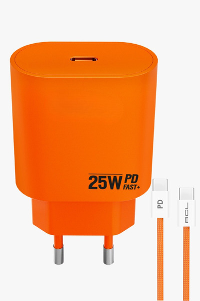 Rever 25W Şarj Aleti Turuncu Özel Renk Type-C Kablolu Hızlı Şarj Adaptör