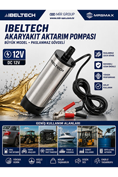 İBELTECH 12V Dizel Benzin Yağ Aktarma Pompası Bakır Sargılı Mazot Pompası 2400