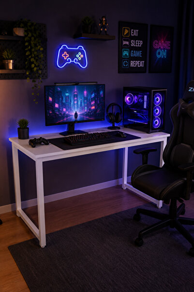 Flinder Beyaz Oyuncu Masası 60x120, Çalışma Masası, Bilgisayar Masası, Gamer ...