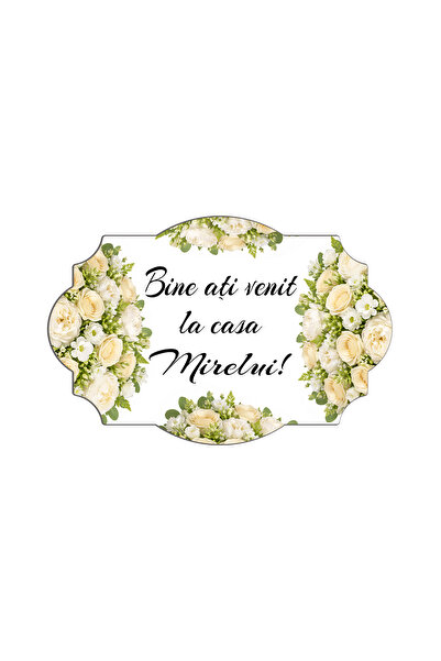 OEM "Welcome to the Groom's House" Sign, Black, White Flowers Design, 46x31 cm