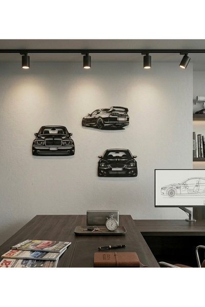 ESFİL 3'LÜ ARABALI DUVAR TABLOSU (BMW,SUPRA,MERCEDES)